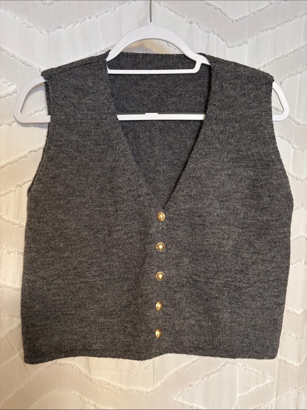Classic Gray V-Neck Knit Vest with Gold Buttons
